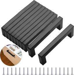 10 stuks 128 mm matzwarte deurgrepen, met 40 schroeven, roestvrij staal, Morden vierkante meubelgrepen, voor keuken, kantoor, laden, kast