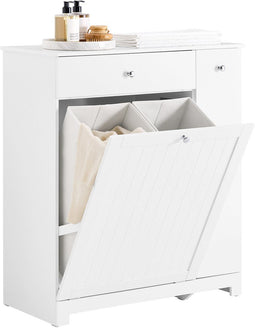 SoBuy BZR214-W - Badkamermeubel - 3-in-1 opbergruimte met wasmanden en schuifvak - Wit