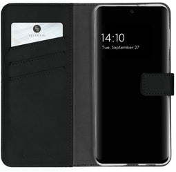 Selencia Galaxy S21 FE - Echt Lederen Bookcase - Ruimte voor 3 pasjes - Zwart