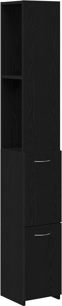 vidaXL - Badkamerkast - Zwart - Eiken - 25x25x170 - cm - Gelaagd - Hout