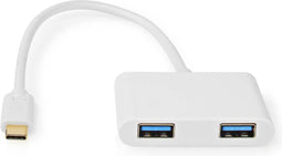 Nedis USB Multi-Port Adapter - 2-in-1 - USB 3.2 Gen 1 - USB-C Male - 2x USB-A - 5 Gbps - 0.20 m - Rond - Vernikkeld - PVC - Wit - Polybag