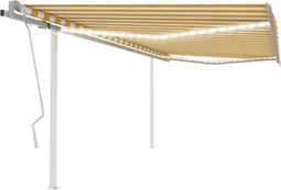 vidaXL - Luifel - handmatig - uittrekbaar - met - LED - 4x3 - m - geel - en - wit