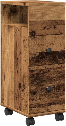 vidaXL - Badkamerkast - smal - met - wielen - bewerkt - hout - oud - houtkleurig