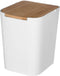 5Five prullenbak/vuilnisbak - 5 liter - bamboe - wit/lichtbruin - 24 x 19 cm - badkamer afvalbak
