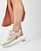 PS Poelman Year - Dames Leren Chunky Runner Sneaker - Mesh en Suéde - Beige Cognac Peach - Maat 38