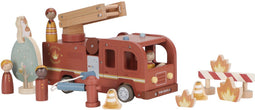Little Dutch Brandweerwagen - Houten speelset - Inclusief pegdolls en accessoires - Rood
