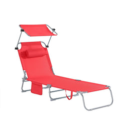 SoBuy OGS48-R - Opvouwbare Ligstoel - Verstelbare Luifel 4 Ligposities - Rood