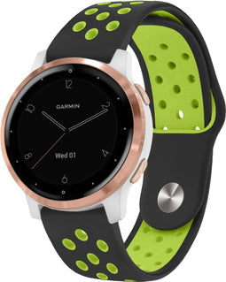 iMoshion Siliconen sport 18 mm bandje - Geschikt voor Garmin Vivoactive 4s / 3s – Garmin Venu 2s – Garmin Vivomove 3s – Fossil Gen 6 / 5e - Zwart / Lime