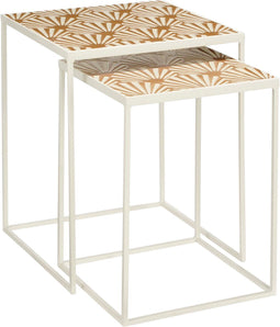 Mica Decorations Odile Bijzettafel - Set van 2 - Metaal - Bruin Wit (2 stuks)