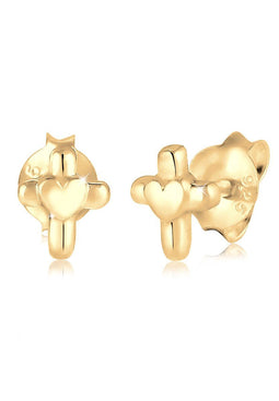 Elli - Earring (Kids) - Kruis oorknoppen met hart - Goudkleurig