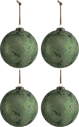 J-Line kerstbal Antiek - glas - groen - large - doos van 4