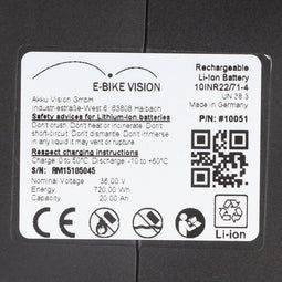 720Wh krachtige e-bike accu Bosch Active en Performance 36 Volt 20Ah onderbuis