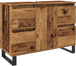 vidaXL - Badkamerkast - 80x33x60 - cm - bewerkt - hout - oud - houtkleurig