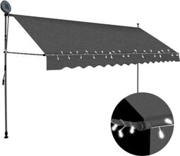 vidaXL - Luifel - handmatig - uitschuifbaar - met - LED - 350 - cm - antracietkleurig