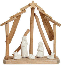 Kerststal set Keramisch Natuurlijk Hout Wit (25 x 28 x 10 cm)