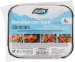 Bakje met deksel Algon 15 x 12 x 1,5 cm Rechthoekig Aluminium 475 ml 4 Stuks
