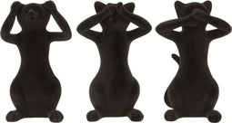 J-Line figuur Kat Horen/Zien/Zwijgen - polyresin - zwart - large - 3 stuks
