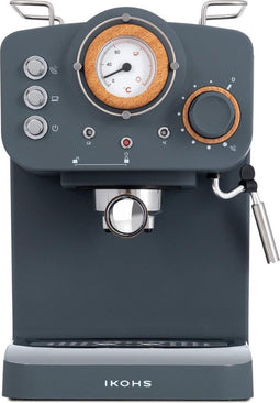 IKOHS Retro Espressomachine – Retro koffiezetapparaat – Mat Grijs - Twee koffiearmen - Cappuccinoapparaat