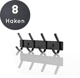 Volcan - Wandkapstok - 8 Haken - RVS - Zwart - 27 x 8 cm
