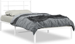 vidaXL - Bedframe - met - hoofdbord - metaal - wit - 107x203 - cm