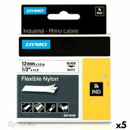 Gelamineerde Tape voor Labelmakers Rhino Dymo ID1-12 12 x 3,5 mm Zwart Wit Zelfklevend (5 Stuks)