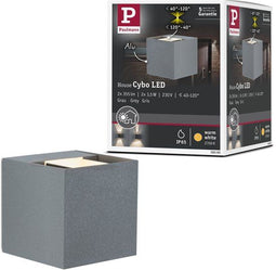 Paulmann Cybo - LED-wandlamp 2x3,5W 2700K 2x213lm IP65 Grijs Aluminium