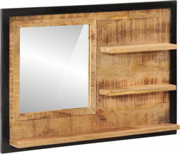 vidaXL - Spiegel - met - schappen - 80x8x55 - cm - glas - en - massief - mangohout