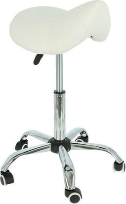 Alora zadelkruk - Tabouret – Wit/Chrome - kruk – kapperskruk