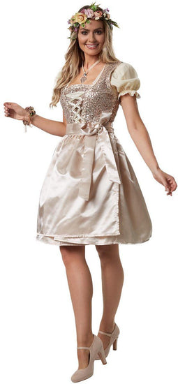 Dressforfun Burgau - Mini-Dirndl - Nauwaansluitend met Pailletten - Beige