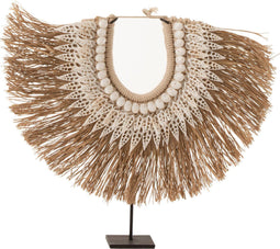 J-Line decoratie Ketting + Staander Dora - schelpen/hout - wit - small