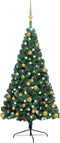 vidaXL - Kunstkerstboom - met - verlichting - en - kerstballen - half - 240 - cm - groen