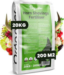 Hoornspaanders 1-6 Mm - 20 Kg Voor 200 M² - Organische Stikstofmeststof - Stimuleert De Groei En Verbetert De Bodemgezondheid - 100% Natuurlijk, Uit Pure Hoorn - Vrij Van Kunstmatige Meststoffen - Langzaam Vrijkomende Stikstof Met 14% - Organifer