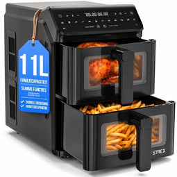 Strex Airfryer Dubbele Mand 11L XXL - Heteluchtfriteuse 2500W - 13 Kookprogramma's - Dual Basket