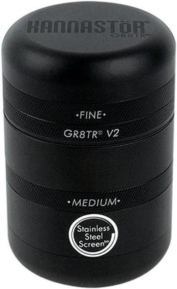 GR8TR V2 Grinder, Zwart, 8-delig, 60 mesh RVS, Aluminium
