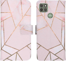 iMoshion Hoesje Geschikt voor Motorola Moto G9 Power Hoesje Met Pasjeshouder - iMoshion Design Softcase Bookcase - Goud / Roze / Pink Graphic