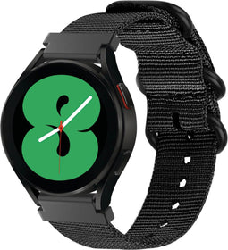 iMoshion Nylon 20 mm bandje - Geschikt voor Samsung Galaxy Watch 6 (Classic) / 5 (Pro) / 4 (Classic) / 3 – Garmin Venu / 2 plus / Sq - Forerunner 245 / 55 - Zwart