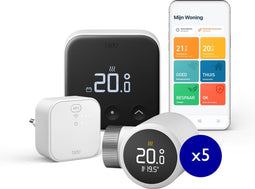 tado° Slimme Thermostaat X Bundel - Starterskit - Matter Bridge & 5 Radiatorknoppen - Zwart/Wit