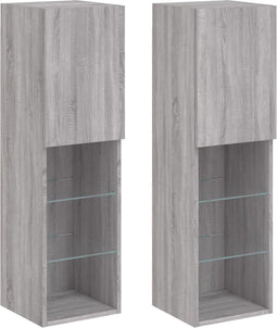 vidaXL - Tv-meubels - met - LED-verlichting - 2 - st - 30,5x30x102 - cm - grijs - sonoma