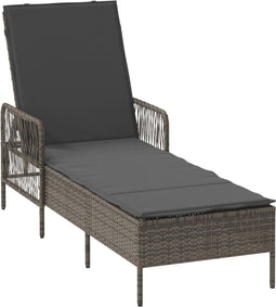 vidaXL - Ligbed - met - Kussen - Grijs - Poly - Rattan