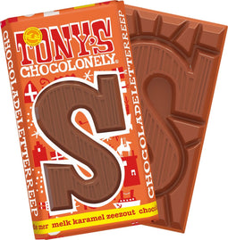 Tony's Chocolonely Chocolade Letter S - Karamel Zeezout Melkchocolade Chocoladeletter - Schoencadeautjes Sinterklaas - Sint Cadeau - 180 Gram Fairtrade Belgische Chocola