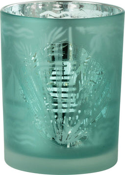 J-Line windlicht Schelpen - glas - blauw/zilver - small