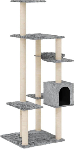 vidaXL - Kattenmeubel - met - sisal - krabpalen - 142 - cm - lichtgrijs