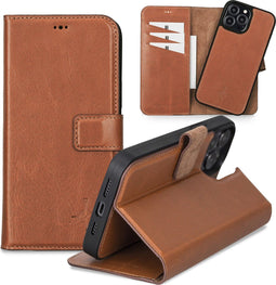 NorthLife - Geschikt voor iPhone 13 Pro Max - Lederen Afneembare 2-in-1 bookcase hoes - Cognac