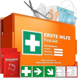 Eerste hulp doos volgens nieuwe DIN 13157:2021 incl. wandhouder en stickers | universele EHBO-koffer