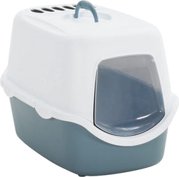 vidaXL - Kattenbak - met - deksel - 56x40x40 - cm - polypropeen - wit - en - blauw