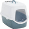 vidaXL - Kattenbak - met - deksel - 56x40x40 - cm - polypropeen - wit - en - blauw