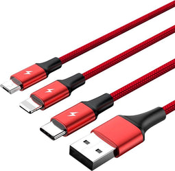 Unitek C4049RD - USB A naar USB-C/Micro-USB/Lightning - 1,2 m - Rood
