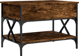 vidaXL - Salontafel - 70x50x50 - cm - bewerkt - hout - en - metaal - gerookt - eiken