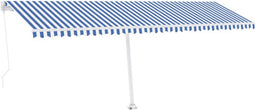 vidaXL - Luifel - vrijstaand - handmatig - uittrekbaar - 600x300 - cm - blauw - en - wit