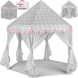 Kruzzel Grote Kindertent Grijs/Roze met Sterrenmotief